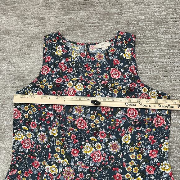 Ann Taylor Loft Dress Womens 14 Blue Floral Ruffle Hem Spring Summer Casual - Picture 9 of 12